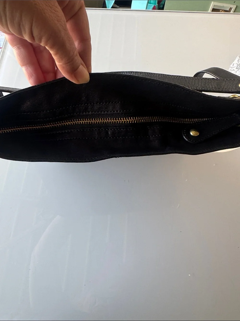 Coach Zoe Black Leather Shoulder Bag with Gold Studs